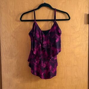 Aqua Green Tie-Dye Takini Top in Purple and Black